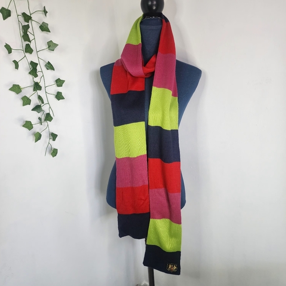 Long Colorblock Sweater Scarf with Crest Emblem - Picture 3 of 6